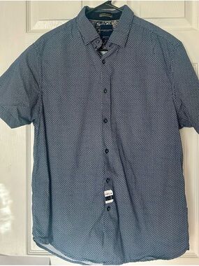 Denim & Flower Navy Micro Geometric Short-Sleeve Button-Down Shirt